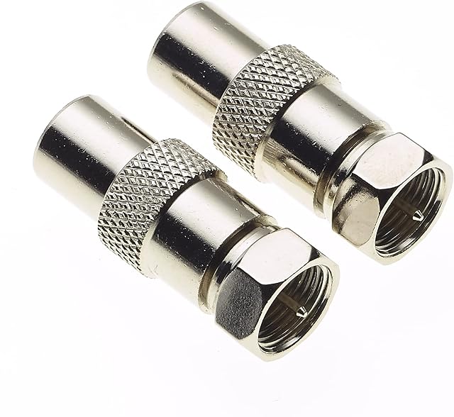 F Type Plug To TV Coax Plug - TV Coax Socket, Adapter Converter Coaxial Cable Cord F Type Male RCA Female RF Connector, High-Speed Quick Connect F-Type Plug - Pack Of 2