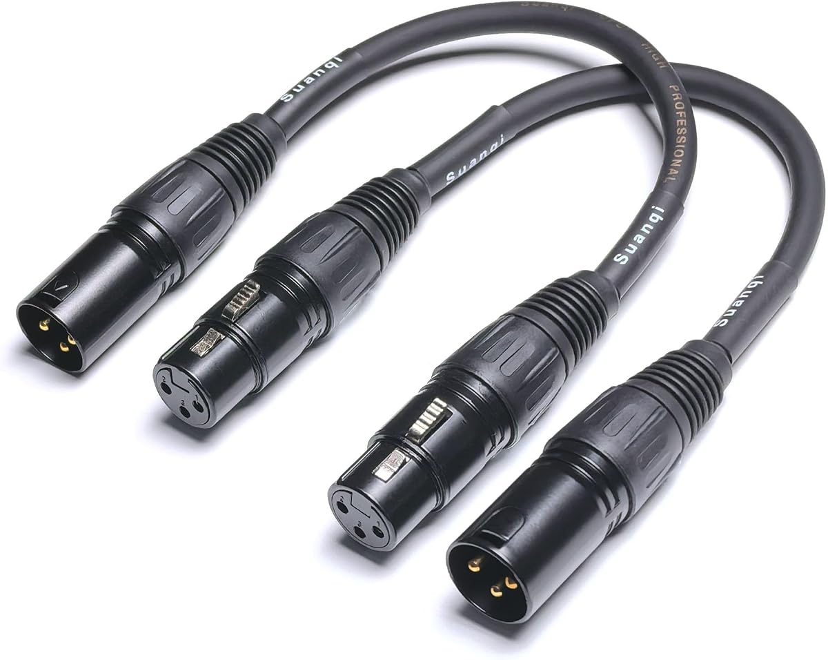 Cable XLR Adaptador de cable XLR macho a hembra de 3 pines - Conector de audio balanceado profesional para micrófonos, mezcladores y equipos de estudio - Construcción de metal duradero 6 pulgadas/paquete de 2