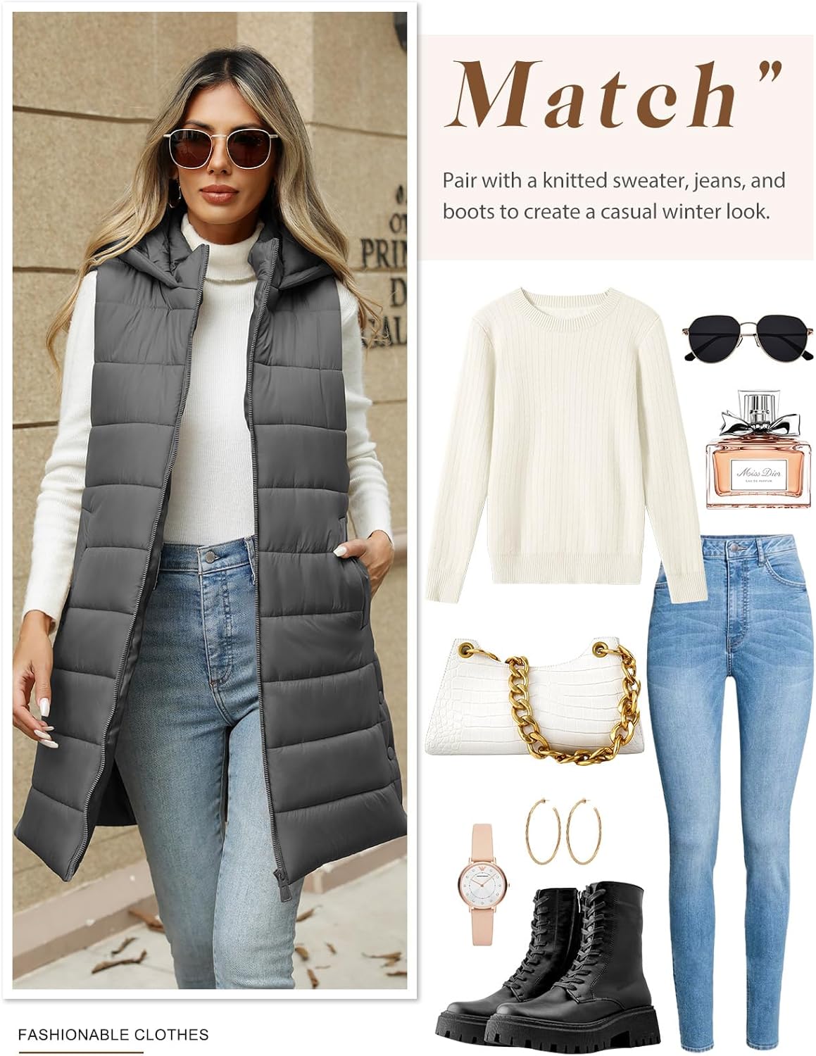 Yusongirl Puffer Vest for Women Long Hooded Lightweight Puffy Jacket Warm Sleeveless Fall Winter down Coat Outerwear - Image 7