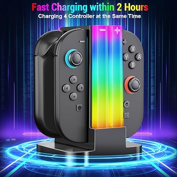 Switch 2 Controller Charging Station for 4 Controllers with 6 RGB Lighting