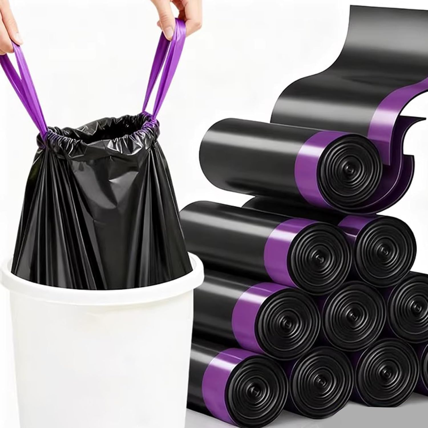 Trash Bags 4 Gallon, 90 Count Drawstring Mini Garbage Bags, Plastic Trash Can Liners for Bathroom Accessories (Black)