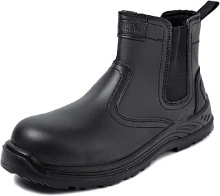 Black Hammer Mens Safety Boots Chelsea Work Shoes Leather Steel Toe Cap Working Ankle Lightweight Footwear S3 SRC 8872