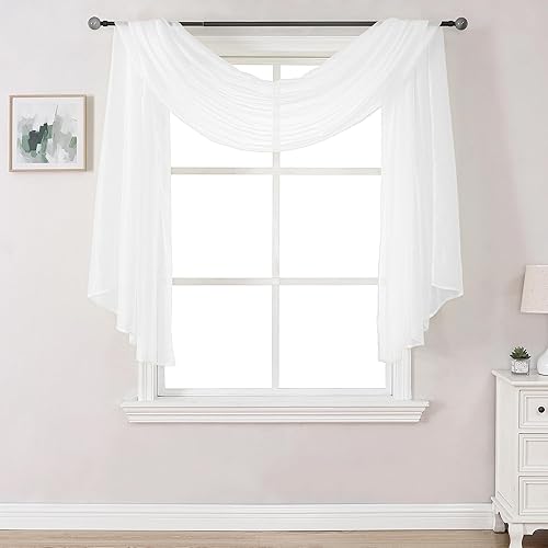 DONREN Bufanda de ventana de 144 pulgadas de largo para fiesta, cenefa suave y semitransparente de lujo para boda (1 panel, blanco)