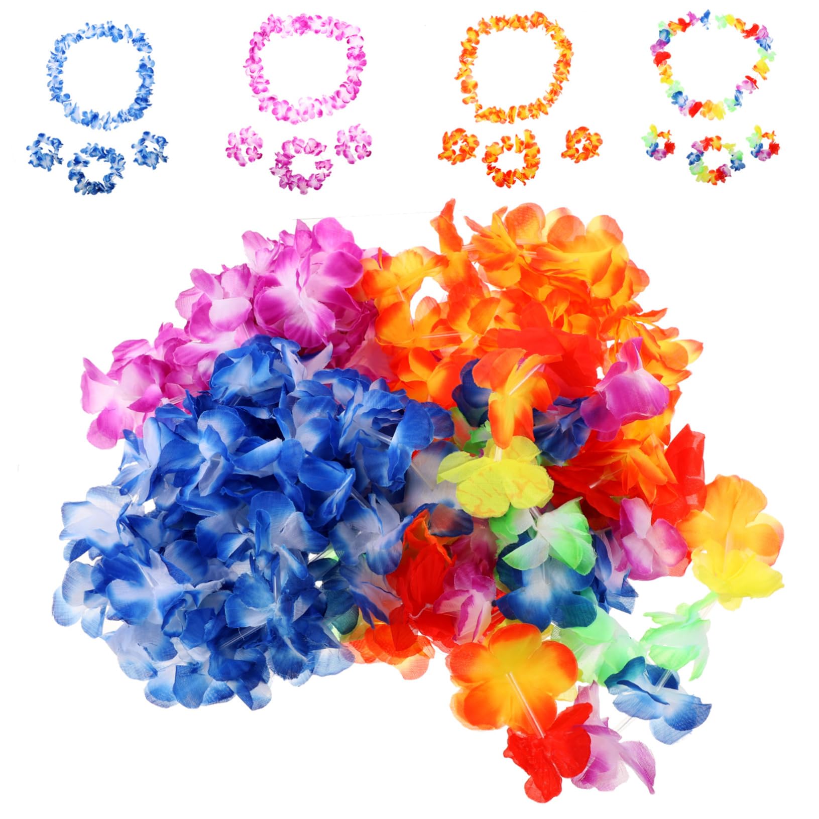 ABOOFAN 2 Sätze Hawaiianische Lei Blumengirlande künstliche blüten Weihnachtsdekoration Kinderarmbänder Halsketten Stirnband Hawaii-Blumenarmbänder Hawaii-Leinen Blütenblatt Kranz