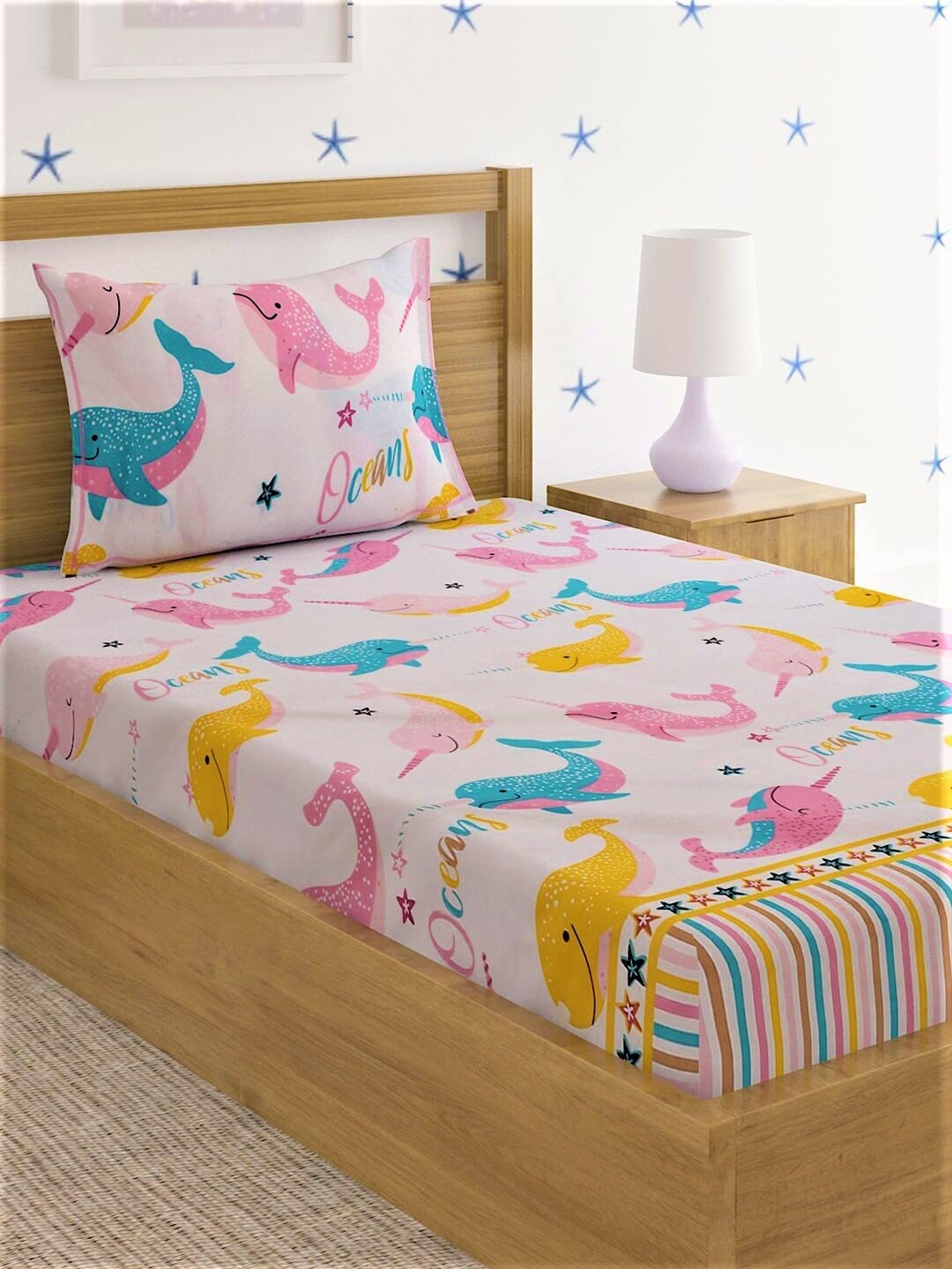 Blenzza Deco™ Glace Cotton Single Bed Reversible Babies 1 Kids Comforter & 1 Single Flat Bed Sheet with 1 Pillow Cover (Design 7) (0 to 8 Years Kids) 1