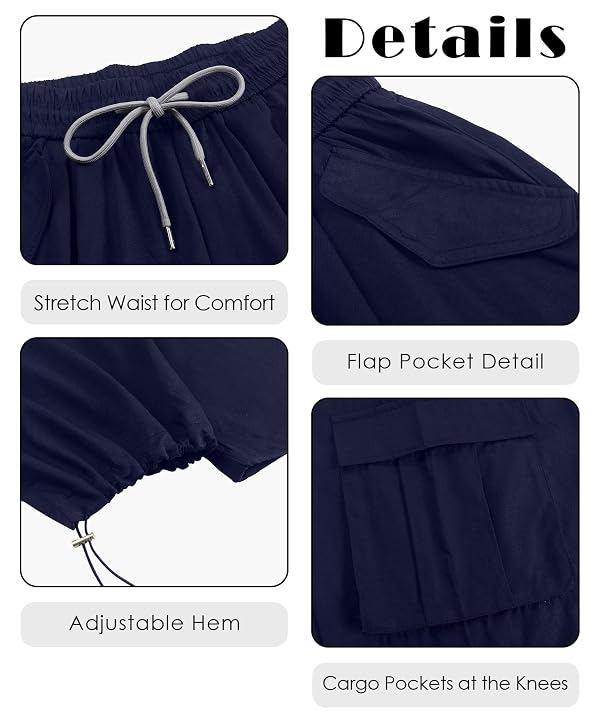 Bakyarder Women’s Baggy Cargo Pants,Y2K Barrel Wide Leg Streetwear Trousers with Elastic Drawstring Waist Navy Blue X-Large by Bakyarder - Used condition - Image 7