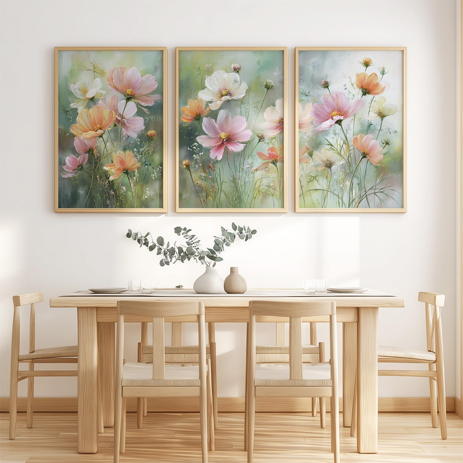 Générique Duży krajobraz 3 sztuki druk na płótnie 50 x 70 cm, botaniczny kwiatowy sztuka ścienna plakaty miękki obraz olejny kosmos pogodny świeży kwiat dekoracja do sypialni, salonu, kuchni