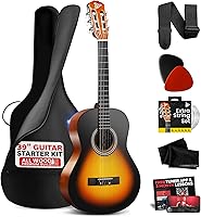 Vista 9 de Pyle Beginner Acoustic Guitar Kit, 4/4 Full Size All Wood Instrument with Full Accessory Kit, Picks, Shoulder Strap, Carry Case, Cleaning Cloth