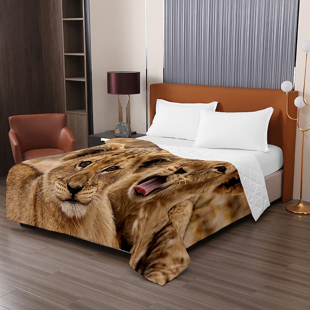 Chickwin Trapuntino Estivo Leggero 3D | Copriletto Matrimoniale Con Stampa Leone Goffrato | Microfibra Morbida 150x200 Cm Grigio