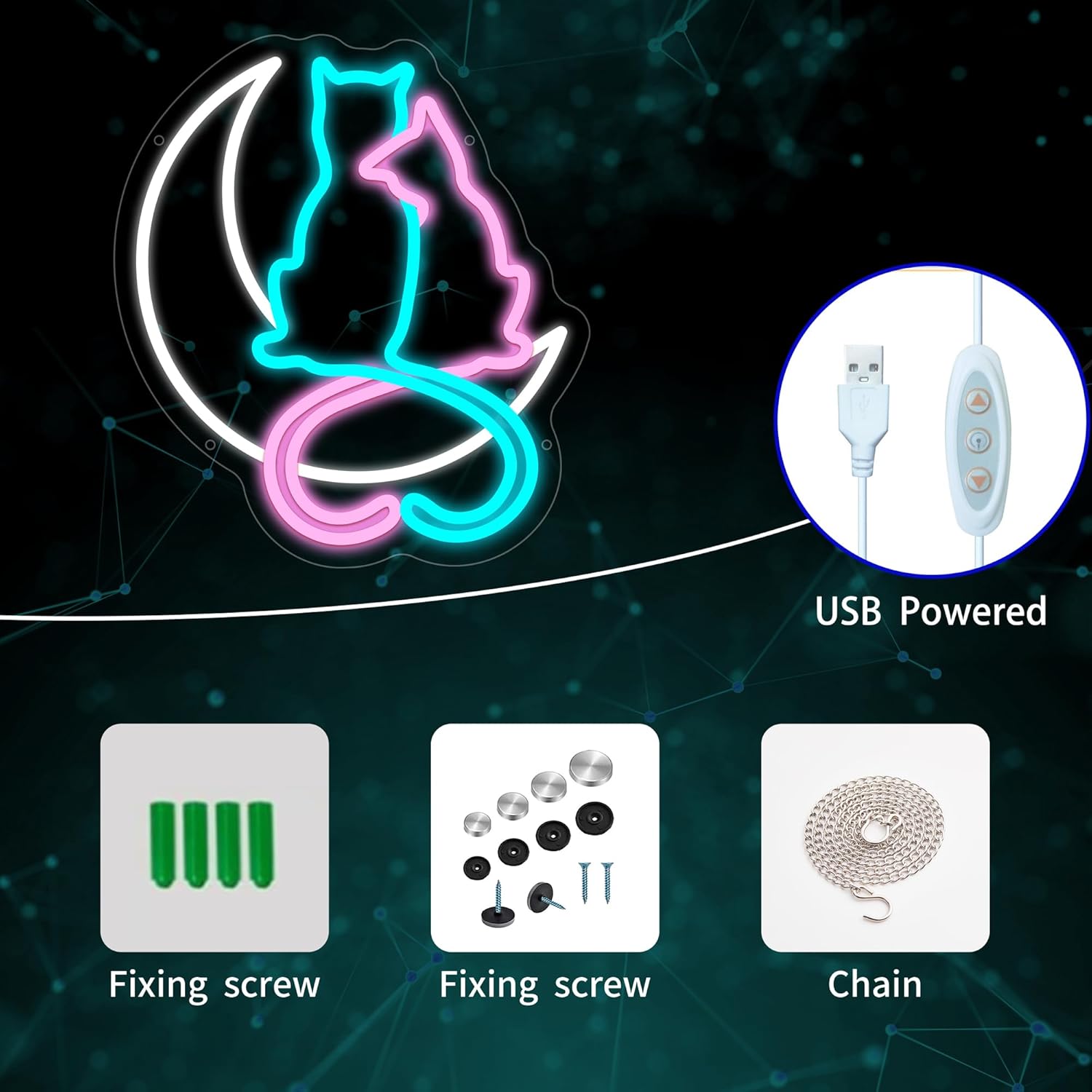 Moon Cat Neon Signs for Wall Decor, Cute Cat Led Sign, USB LED Light Sign for Bedroom Decor, Neon Sign Gift for Girls, Light Up Sign for Birthday Party Decoration - Image 3