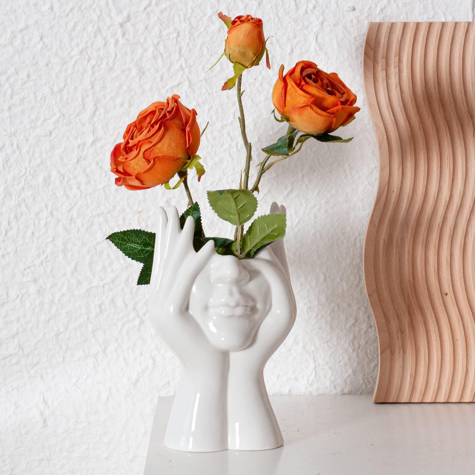 Face Flower Vase,White Ceramic Body Vase, Decorative Vase Dining Table Centerpiece,Modern Small Vase for Coffee Table Bathroom Shelf Living Room Decor