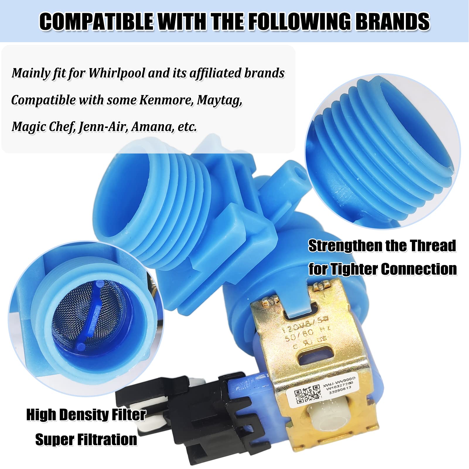 W10327249 W10327250 Dishwasher Water Inlet Valve for Whirlpool Kenmore Dishwasher Water Valve Replacement Part W10195047 W10316814 W11130743 WPW10327249 AP6024301