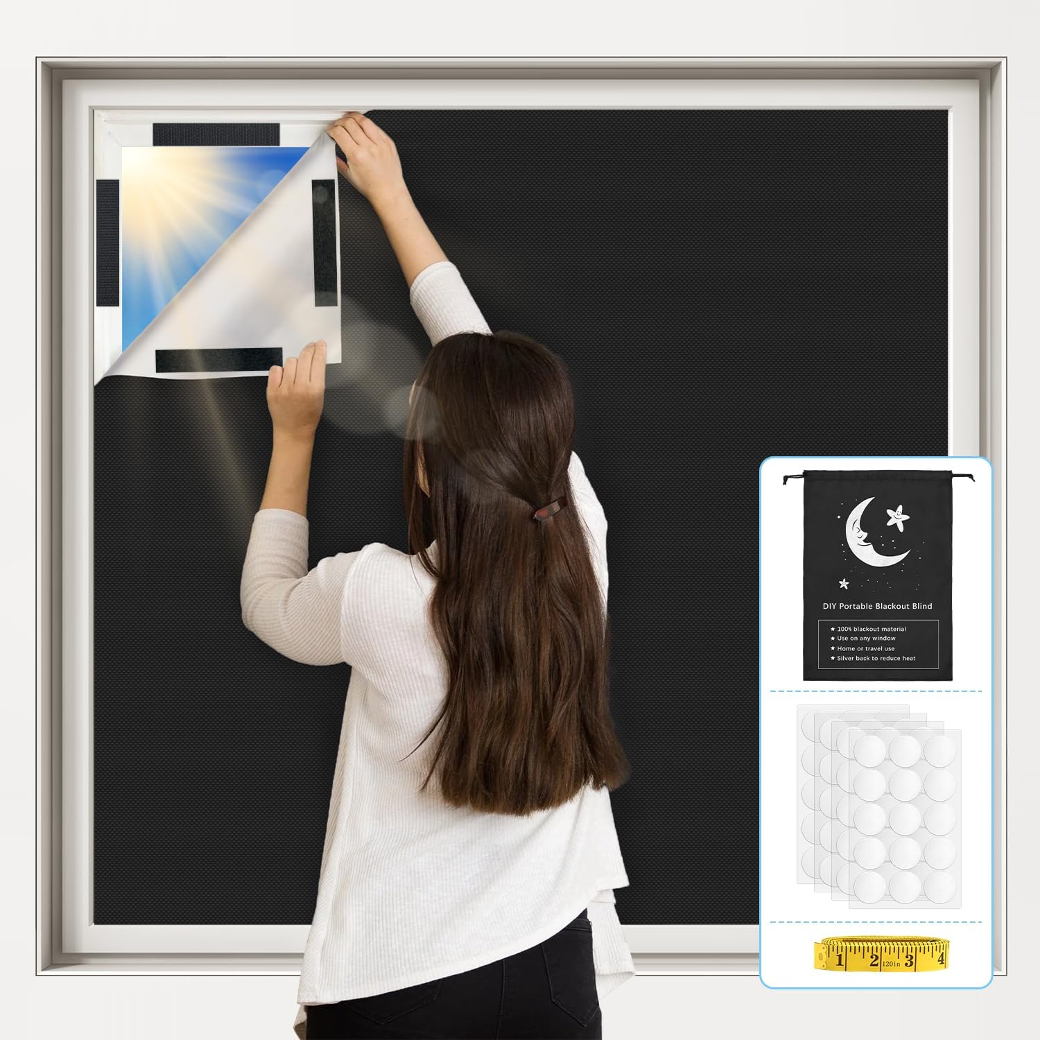 Vanten Upgraded Blackout Curtains, 118" x 57" Shades, 100% Blackout Material with Adhesive Tapes, Window Cover for Baby Nursery, Bedroom, Living Room, Travel