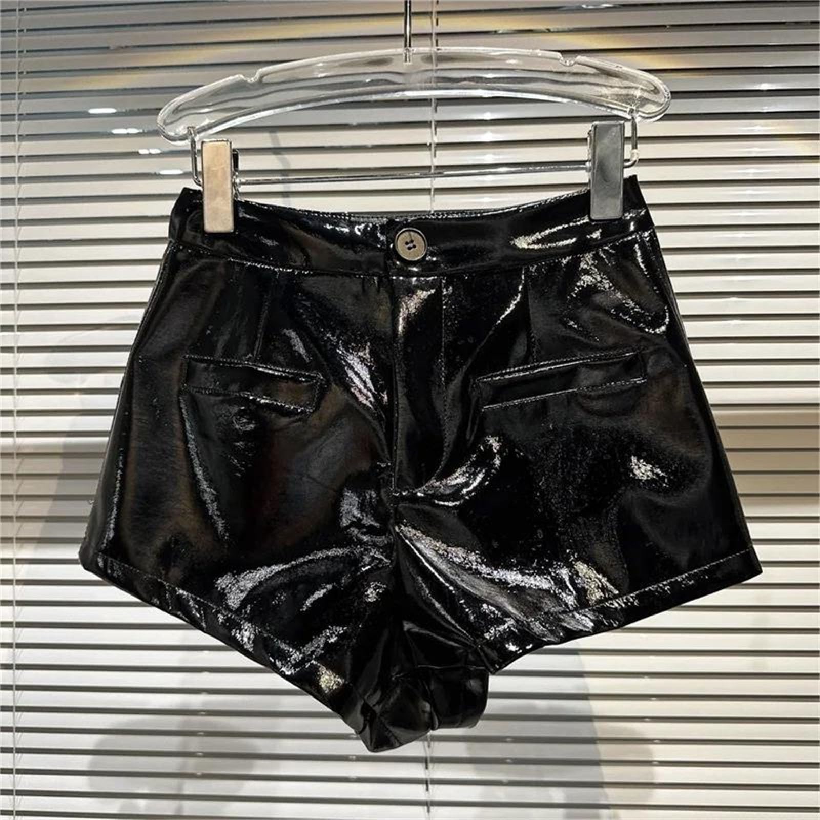 Women’s Cross-Front PU Leather Hot Pants Bodycon Silhouette with Mesh Inserts Party Vacation Essential Black