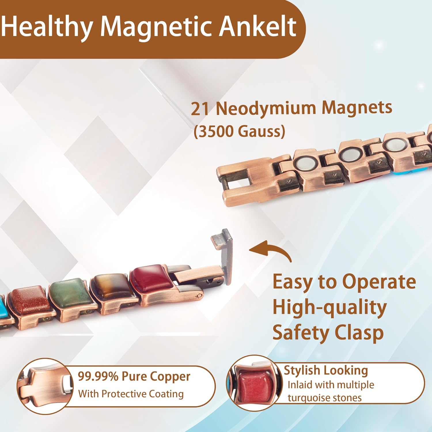 MagVIVACE Copper Magnetic Anklet for Women, Pure Copper Ankle Bracelet with Magnet