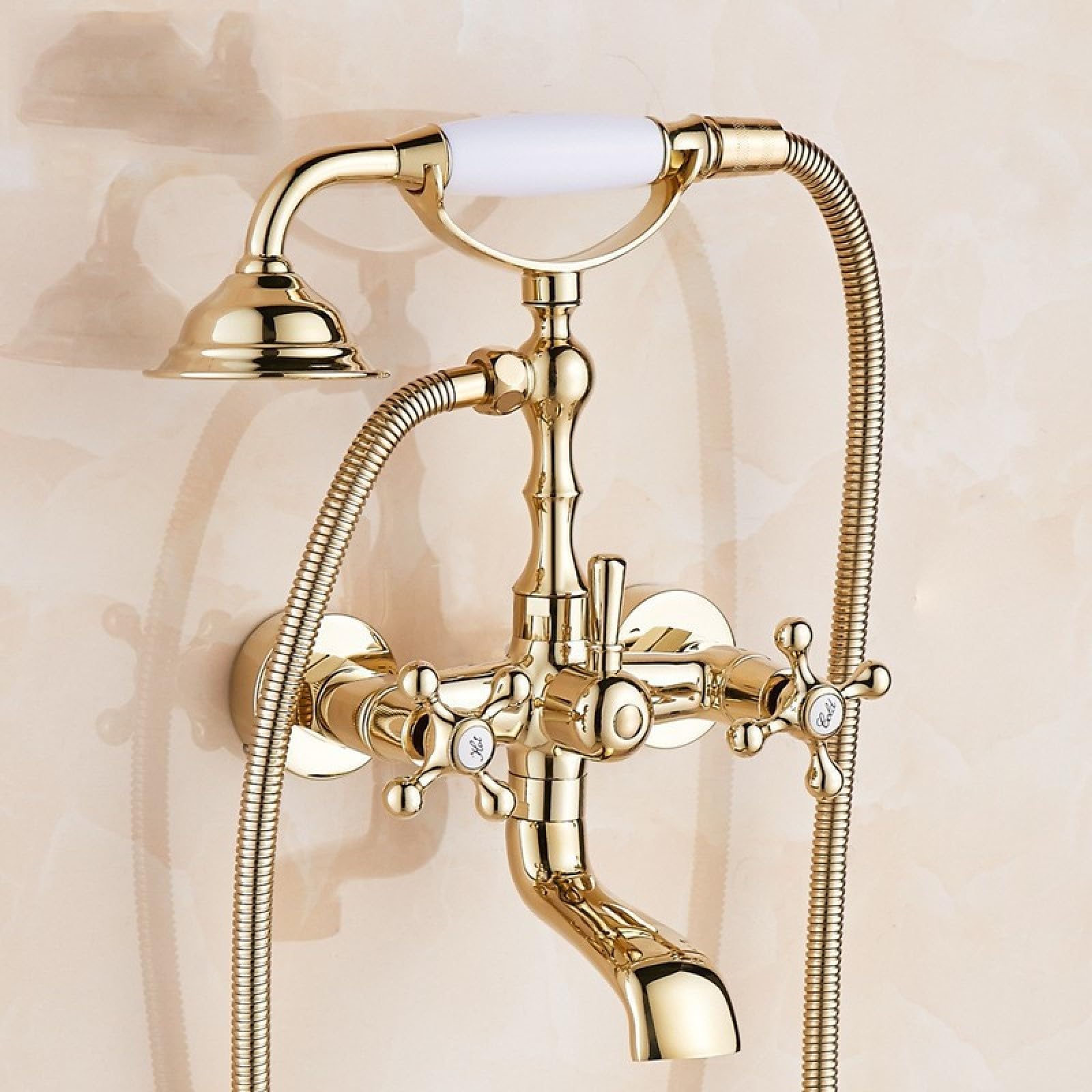 Fanjubei Golden Seven Channels Bathroom Shower Set, Hot And Cold Water Faucet, Golden Seven-Way Showerhead