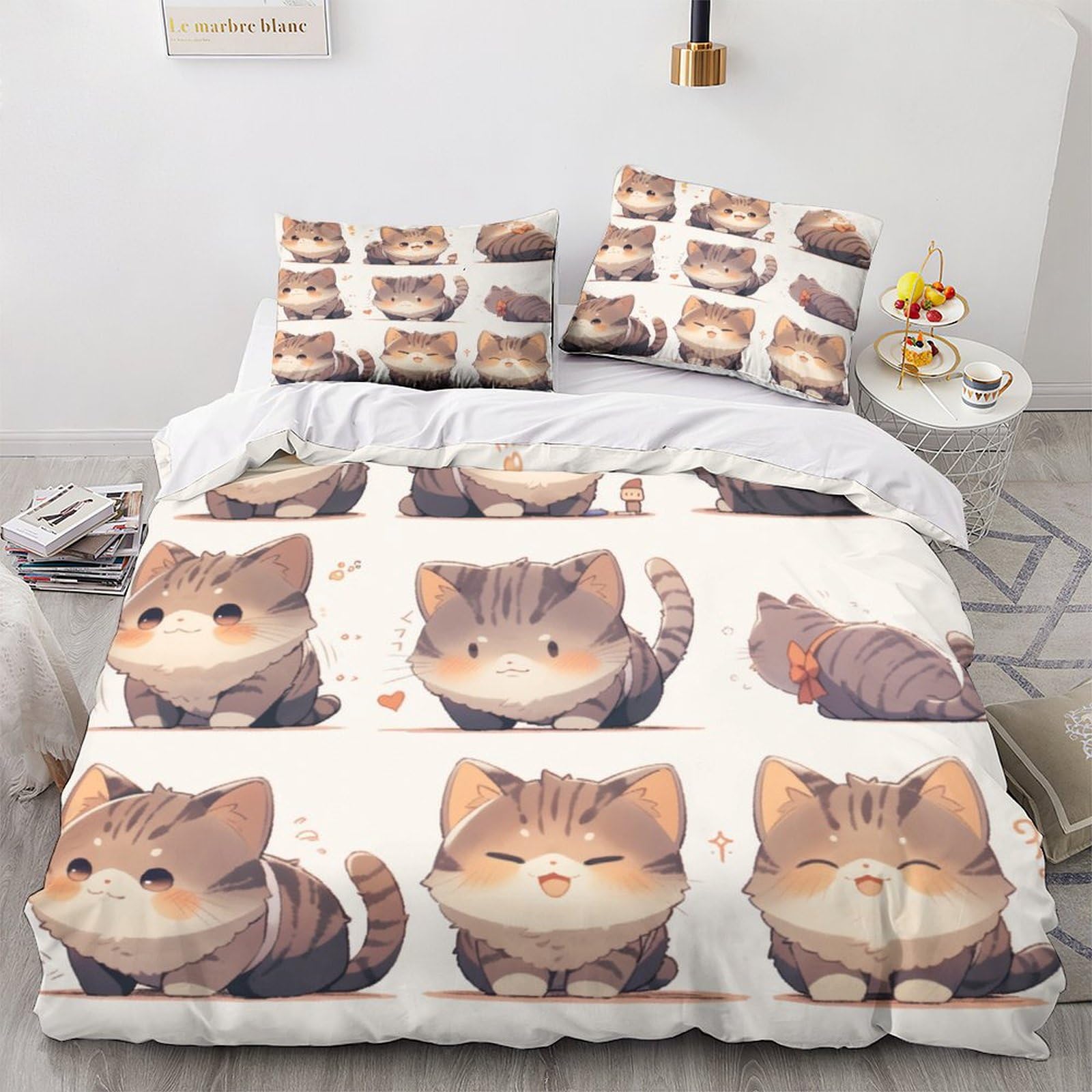 Housse de couette chat British Shorthair 3D OBABO parure de lit microfibre 200x200cm pour adulte enfant
