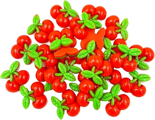 Dijes de cuentas planas de resina de cereza, 50 piezas de resina con parte trasera plana de fruta y cereza para bricolaje, carcasa de teléfono,