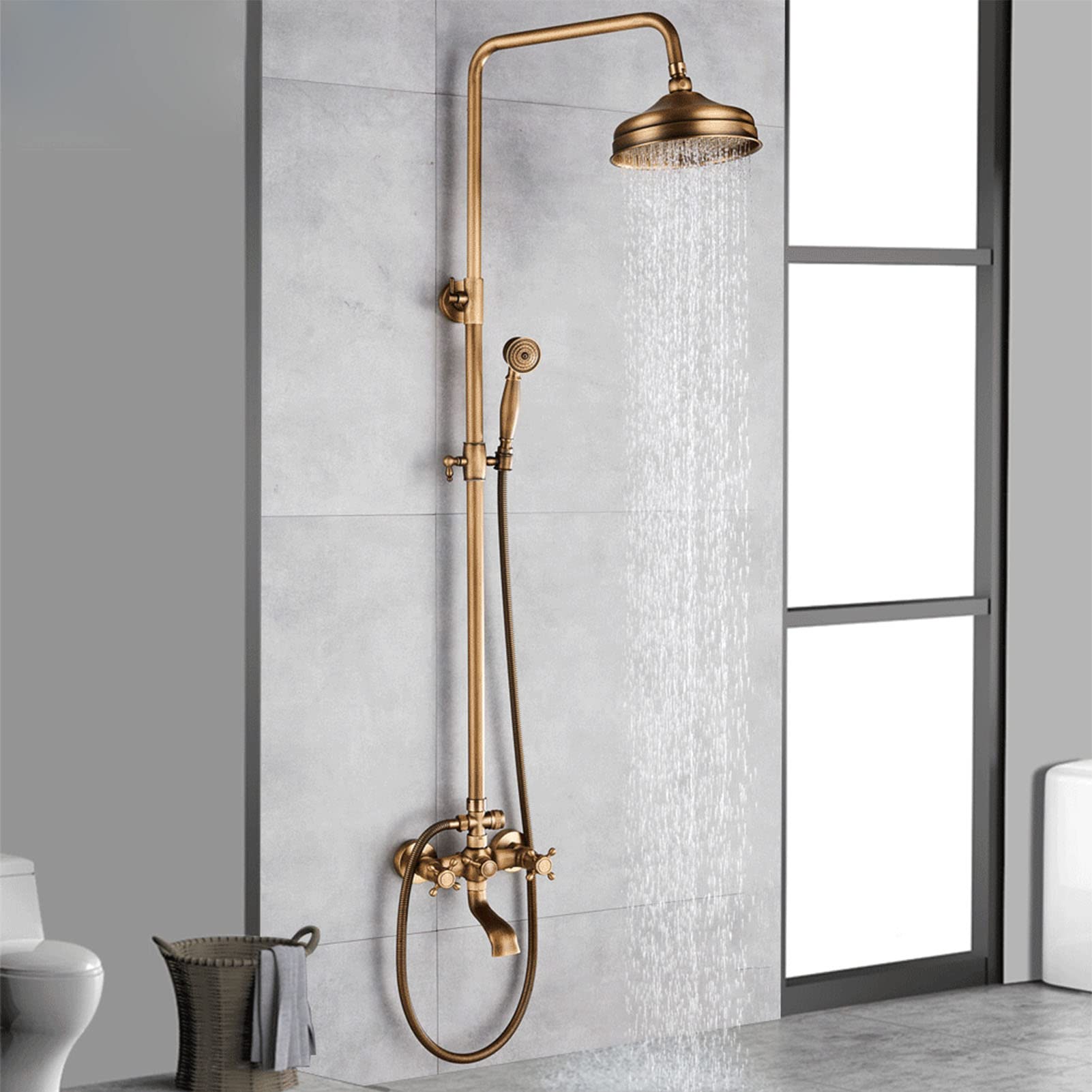 Vintage Messing Duschsäule Mit Regendusche & Handbrause – Höhenverstellbar 100-135 Cm