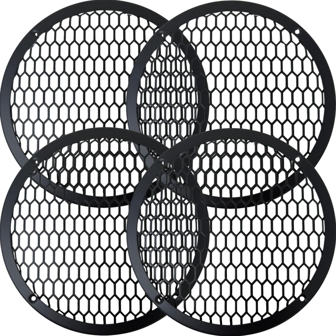BassRockers 8" Metal Speaker Grill Cover HeavyDuty HexMesh Protective Grill Guard 8" Car Audio Speakers/Subwoofers, Universal Fit, Matte Black, 4-Hole Screw/Bolt Mount for Doors, Custom Boxes (4 Pack)