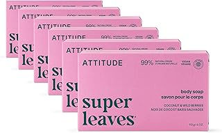 ATTITUDE Body Soap Bar, Natural Origin, Protects and Softens Dry Skin, Watercress, Indian Cress & Olive Oil, EWG Verified & Vegan, Coconut & Wild Berries, 4 Oz (Pack of 6)