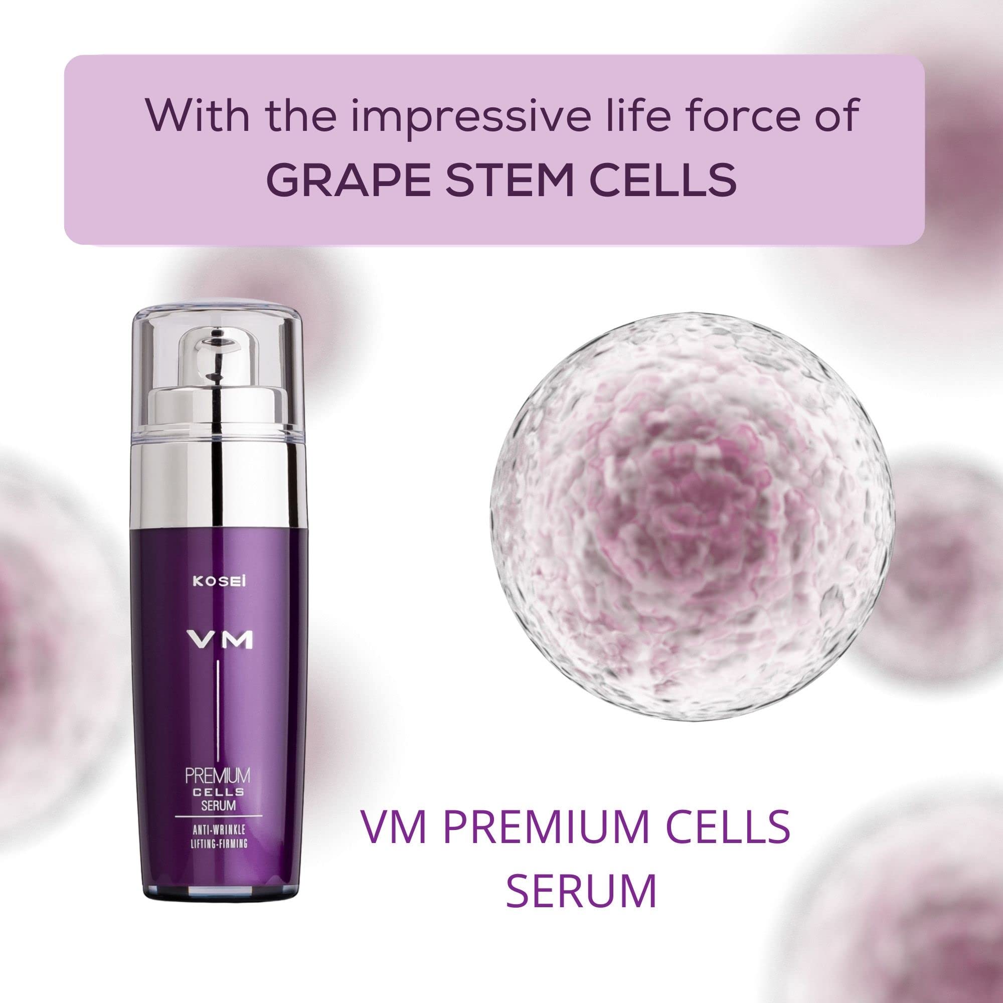 Kosei - VM Premium Cells - Sérum Antiarrugas - 30 ml - Rellenador de Arrugas - Con Ácido Hialurónico - Con Efecto Alisante - Sin Alcohol - Sin Colorantes - Vegano
