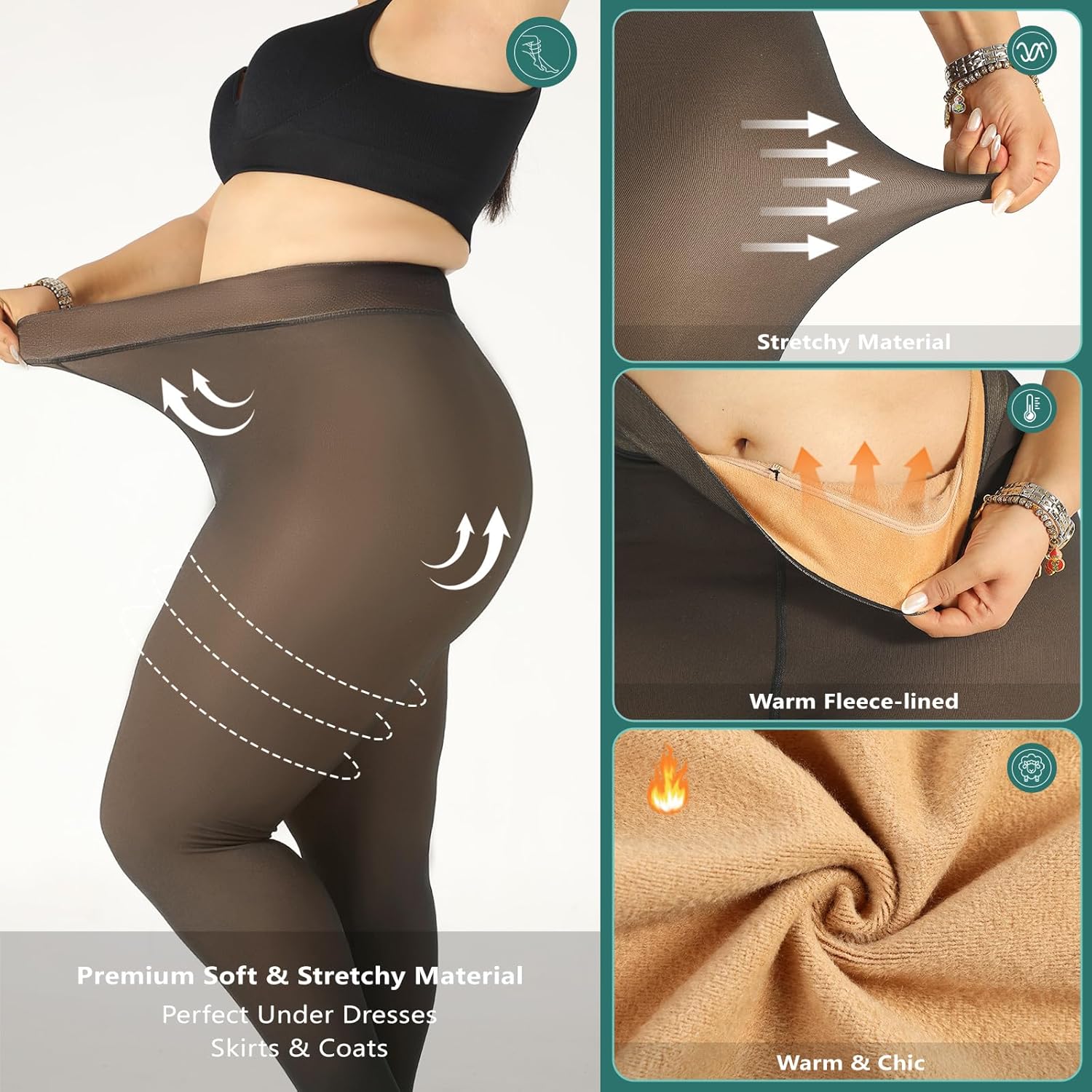 Plus Size Fleece Lined Tights Women, Winter Thermal Pantyhose for Women Under Dress, medias térmicas mujer invierno - Image 6