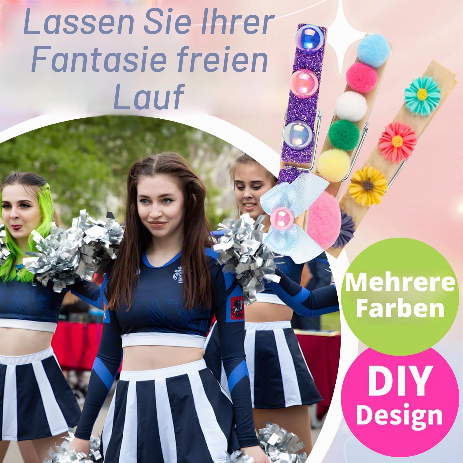 80 Stück Spirit Clips Wäscheklammern Holz Cheer Pins für Rucksäcke Mit 90 Mini-Harz-Enten, Mini-Schleifen, Kleidernadeln, Dekorationen, Band, Team, Klassenzimmer