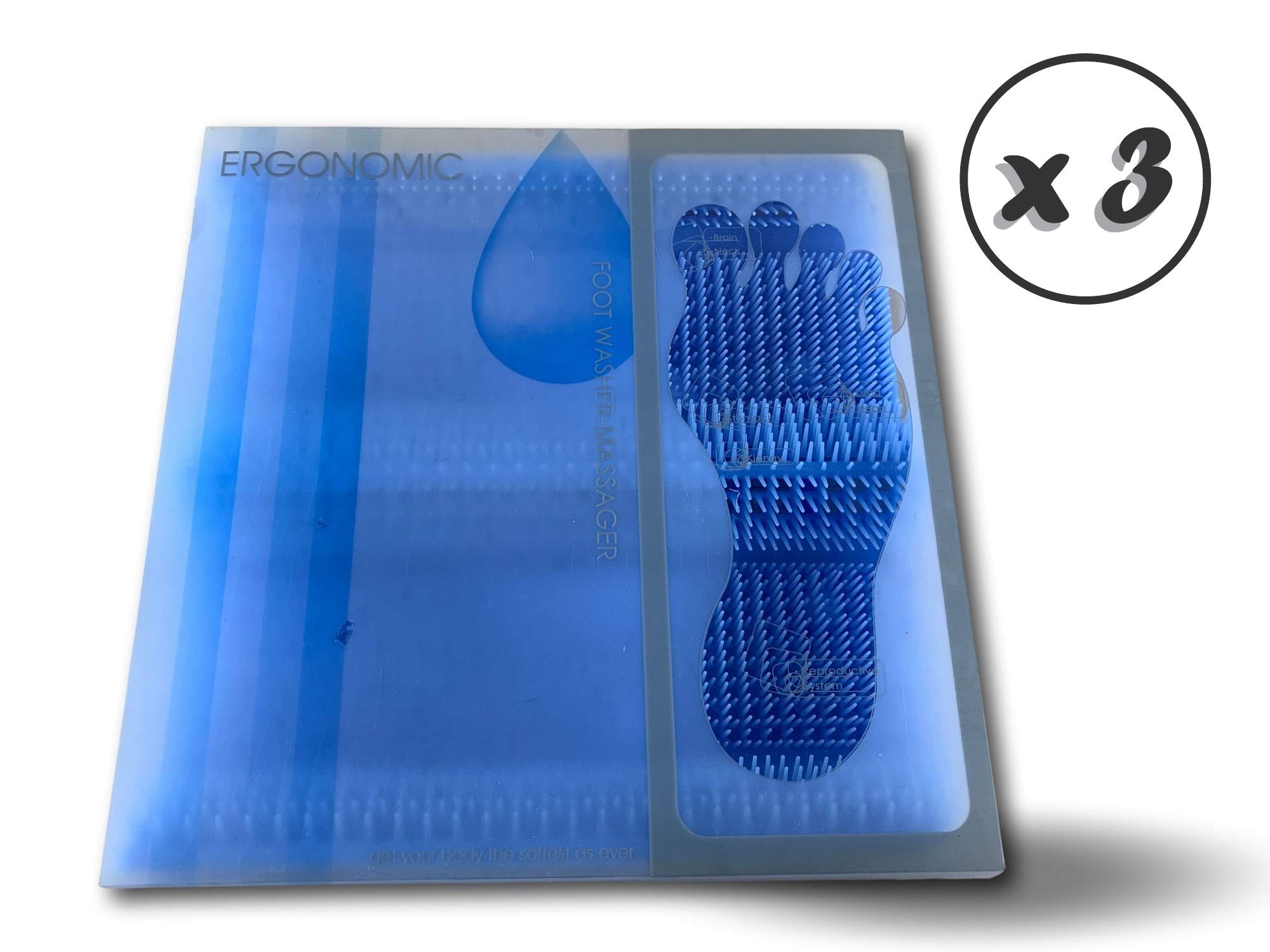 Kibros Lot 3 tapis massants pieds ergonomiques brosse acupression | Ergonomique, brosse d'acupression, soulage tensions pieds, lavage nettoyage pieds salle de bain douche.