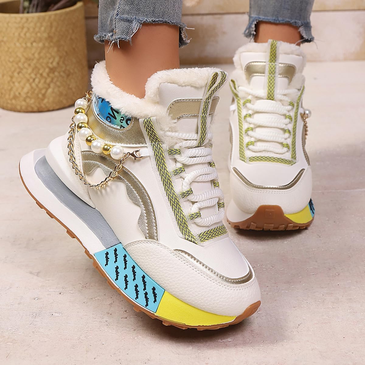 Women's Platform Colorful Fashion Sneakers Retro Colorblock Stylish Cute Chunky Walking Shoes