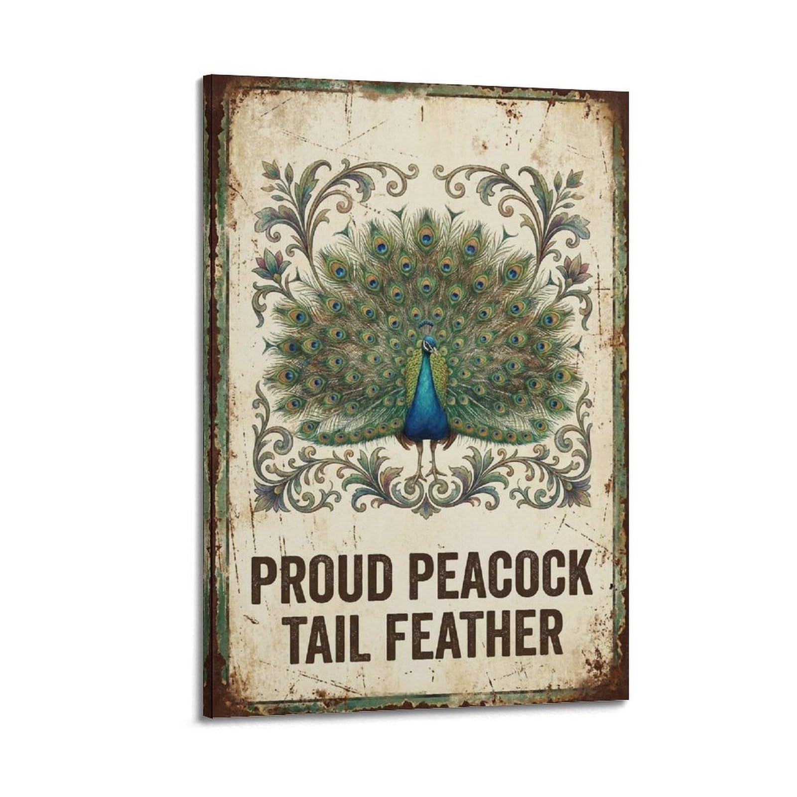 OKAHYS Peacock Bird Coastal Vintage Rustic Poster Tail Feather Modern Decorative Canvas Prints - Ideal Wall Art for Family, Man Cave, Game Room, Boys & Girls Bedroom 20x30inch