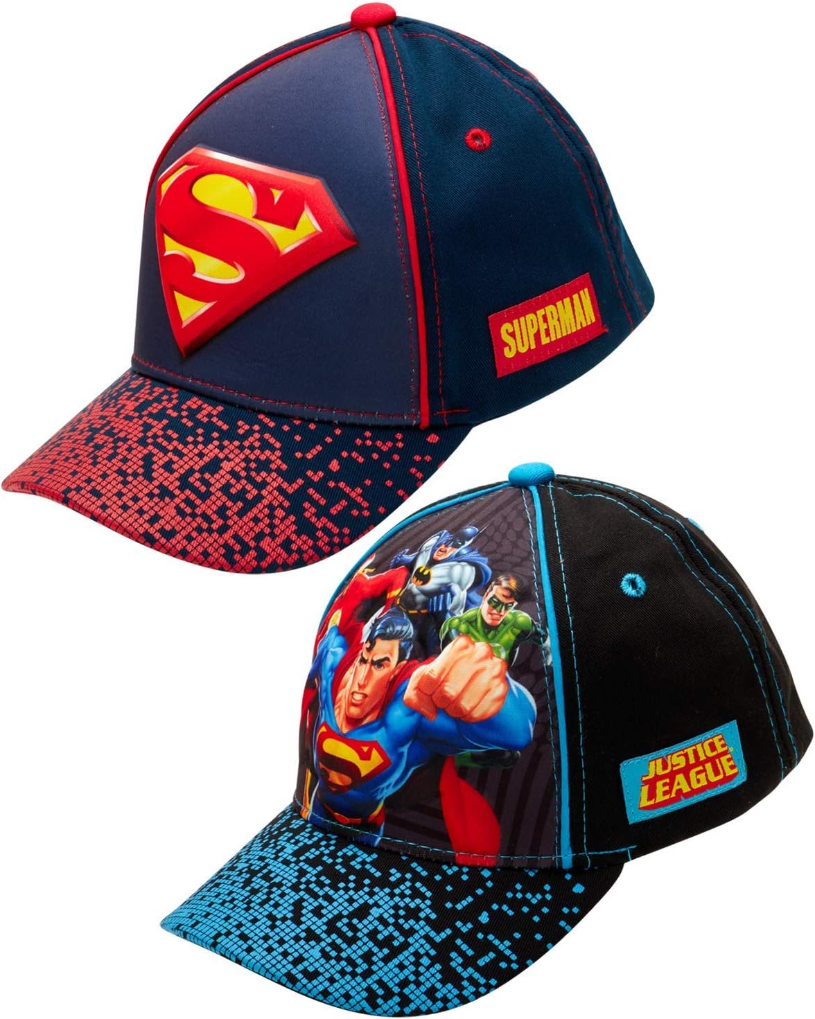 Boys 2 Pack 3D Pop Baseball Cap: Batman, Superman, Justice League (Toddler/Little Boys)
