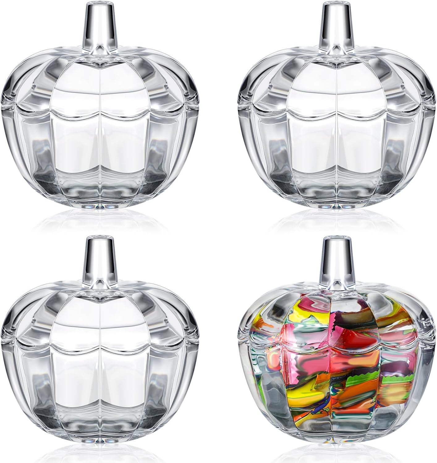 Tanlade 12 Pcs Glass Pumpkin Candy Jar Thanksgiving Candy Bowl Jars with Lids Pumpkin Container with Cover Transparent Target Glass Dish for Thanksgiving Home Party Wedding Decoration