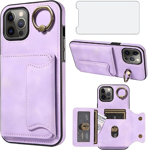 Asuwish Funda de teléfono para iPhone 12 Pro Max 6.7 Funda tipo cartera con protector de pantalla de vidrio templado, soporte para tarjeta de
