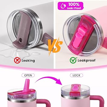 2 Pack Detachable Flip Straw Lid Replacement for 40 oz Stanley Quencher H2.0 & ProTour, Leakproof Spill Proof Lids Straw Cover for Stanley Cup Accessories 40oz, Easy to Clean (Purple,Purple)