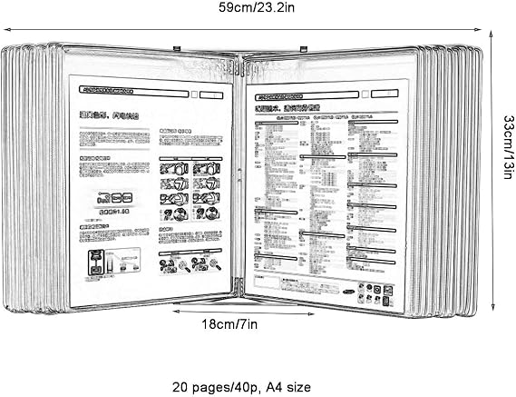 PROPFE Wall Mount Reference and Display System - Wall Mount Catalog Display Rack, Wall Mounted Reference System, with 20 Easy-Load Pockets - 40 Sheet Capacity - A4 Letter Size (Color : Gray)