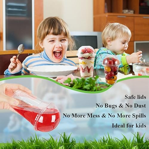 Miniatura 4 de Artpreti 25 juegos de vasos de parfait de plástico transparente de 12 onzas con tapas de cúpula (SIN AGUJERO) - Vasos desechables de postre con