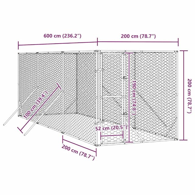 Foto 3 de 8 de vidaXL Perrera de Exterior Acero galvanizado Plateado 2x6x2 m
