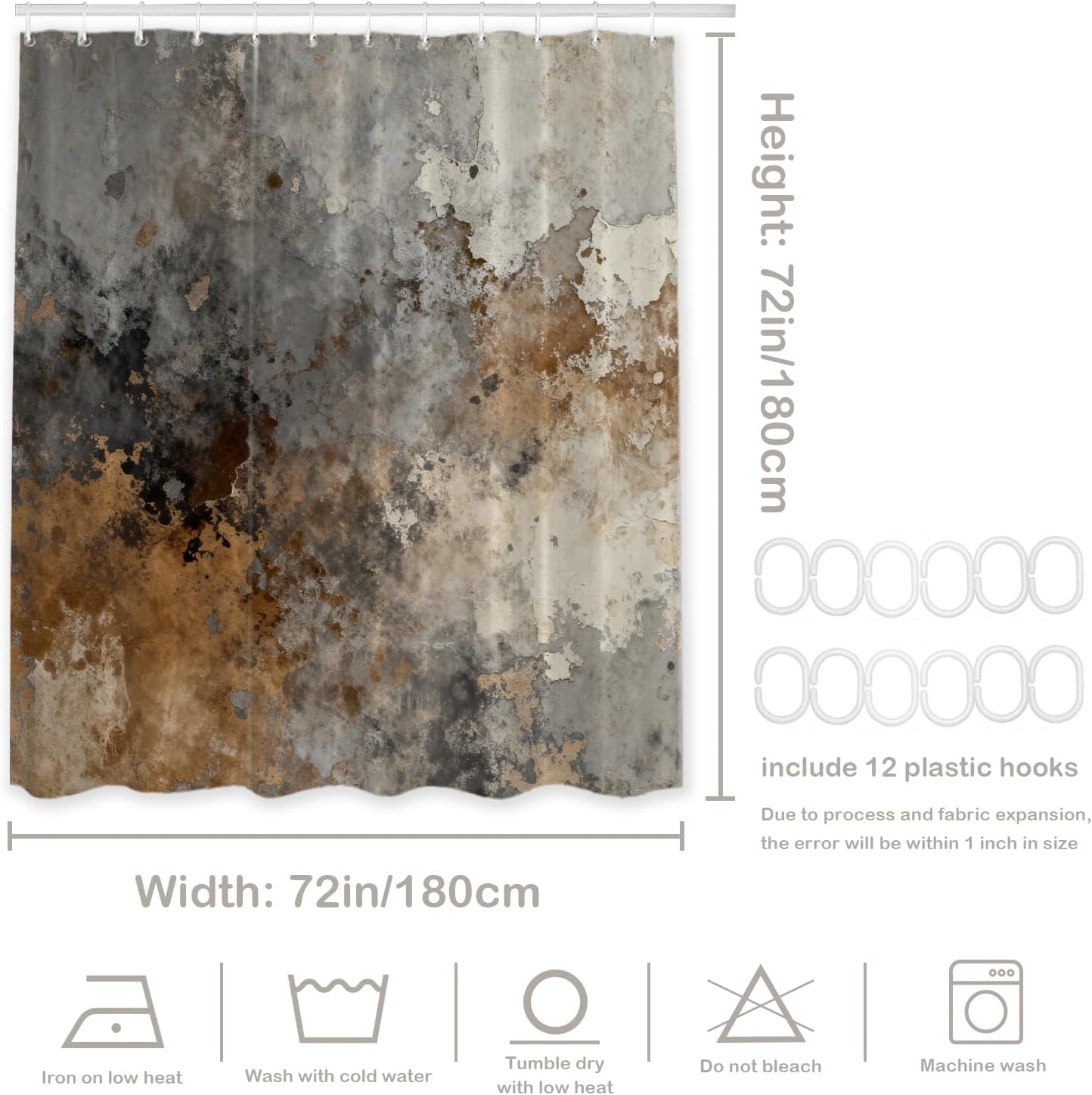 Batmerry Art Abstract Beige Black Decorative Shower Curtain, Art Abstract Monochrome Acrylic Beige Black Grey Brown Shower Curtain Long Wide with Rust Proof for Bathroom Bathtub Waterproof Washable