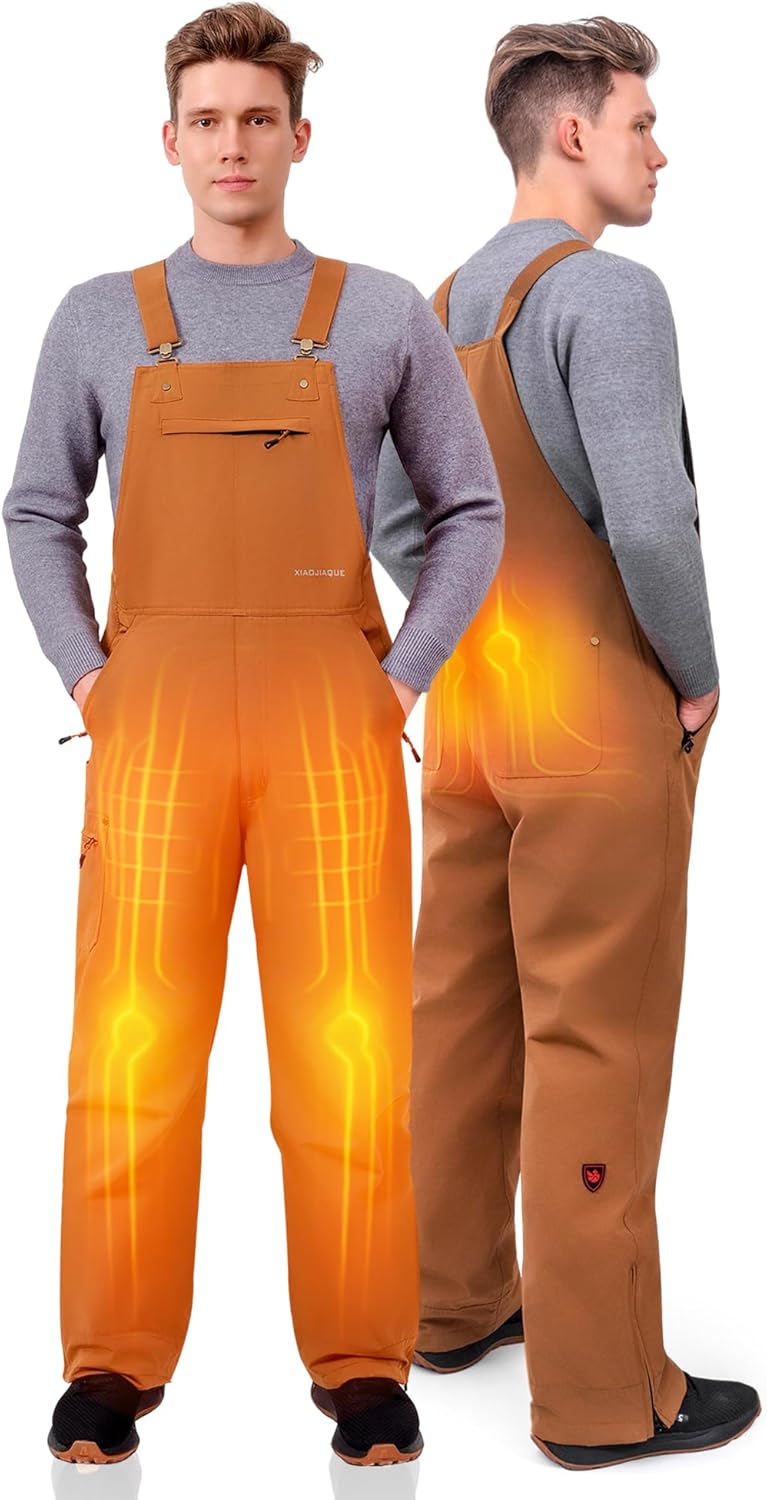 Men’s Heated Insulated Bib Overalls – Waterproof Work Coveralls with Battery Pack, Relaxed Fit, Ski & Snow Bibs