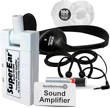 Personal Hearing Amplifier SE5000 and Earbuds Bundle - 50 Pair Ear Covers