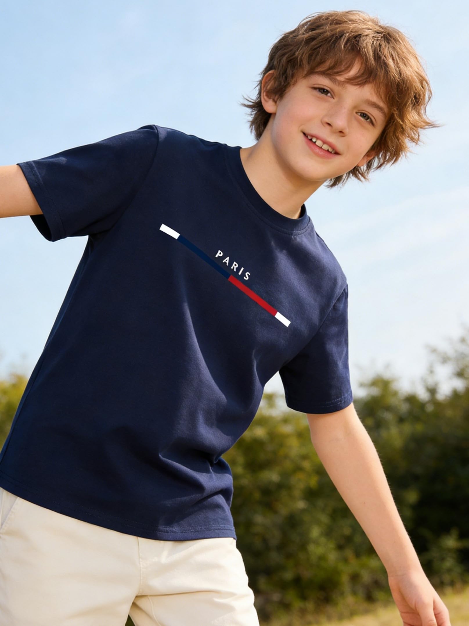 Paquete de 3 camisetas estampadas de manga corta con cuello redondo para niños de 8 a 14 años - 3