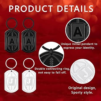 Football Initial Keychain for Men, Dog Tag Keychain Gifts for Men Team Fan