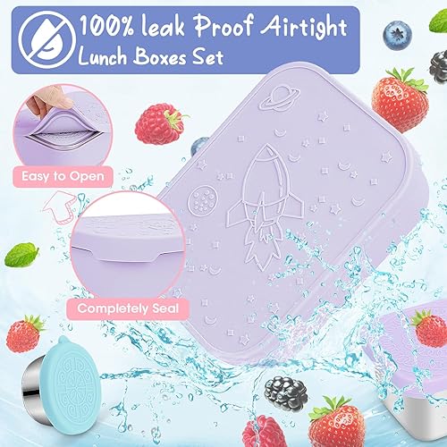 Miniatura 6 de Juego de 3 cajas de almuerzo Bento de acero inoxidable, 28.7 onzas, a prueba de fugas, cajas de almacenamiento de alimentos de metal divididas con