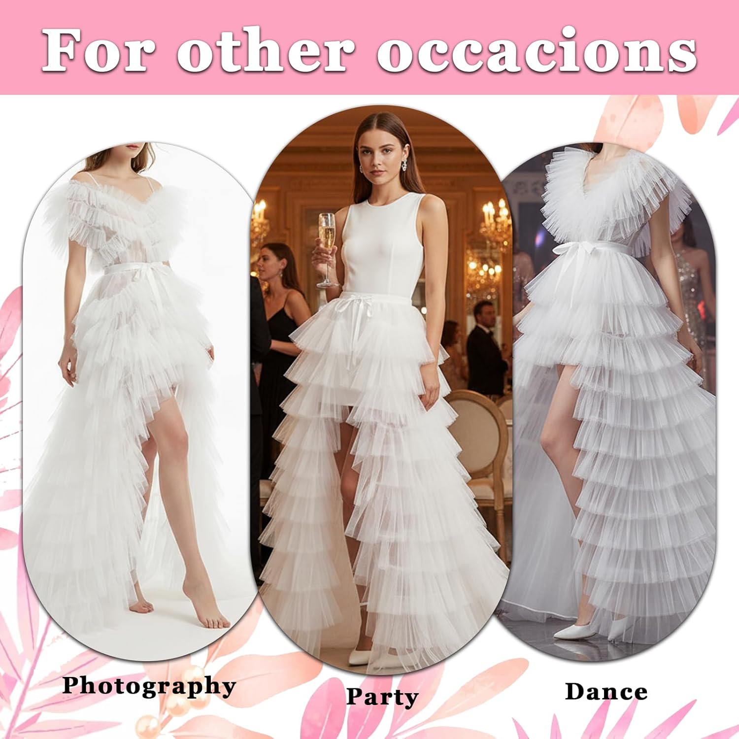 White Tulle Skirt Detachable Train Wedding Dress Long Tulle Skirt for Women Birthday Wedding for Bridal Party Cocktail Party Festival Maxi Mesh Overskirt Outfits - Image 7