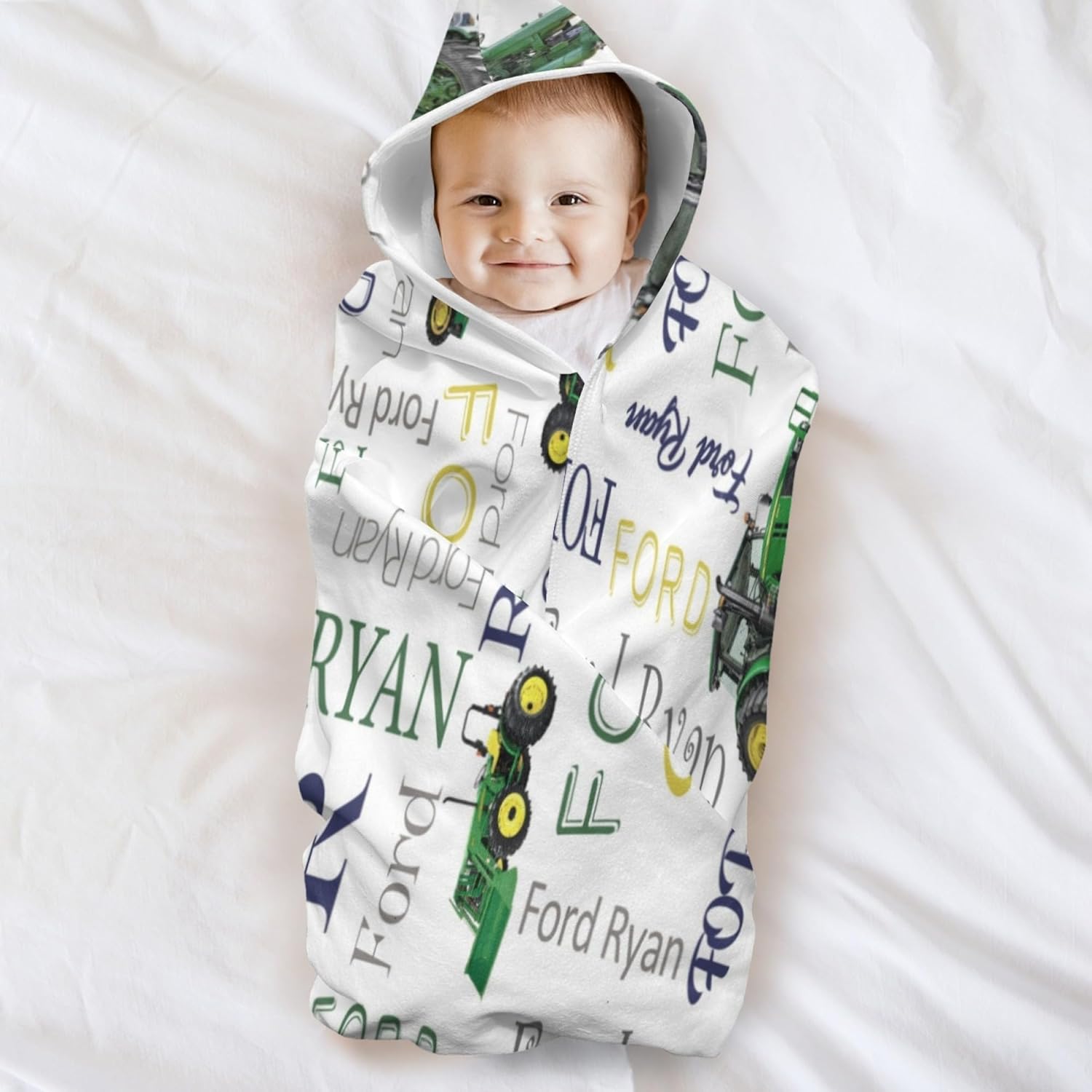 Personalized Tractor Hooded Kids Bath Towels, Custom Beach Towel with Name, Absorbent Pool Towels with Buttons,30"x50" Toddler Hooded Towel Wrap for Boys Girls 3-10 Yrs