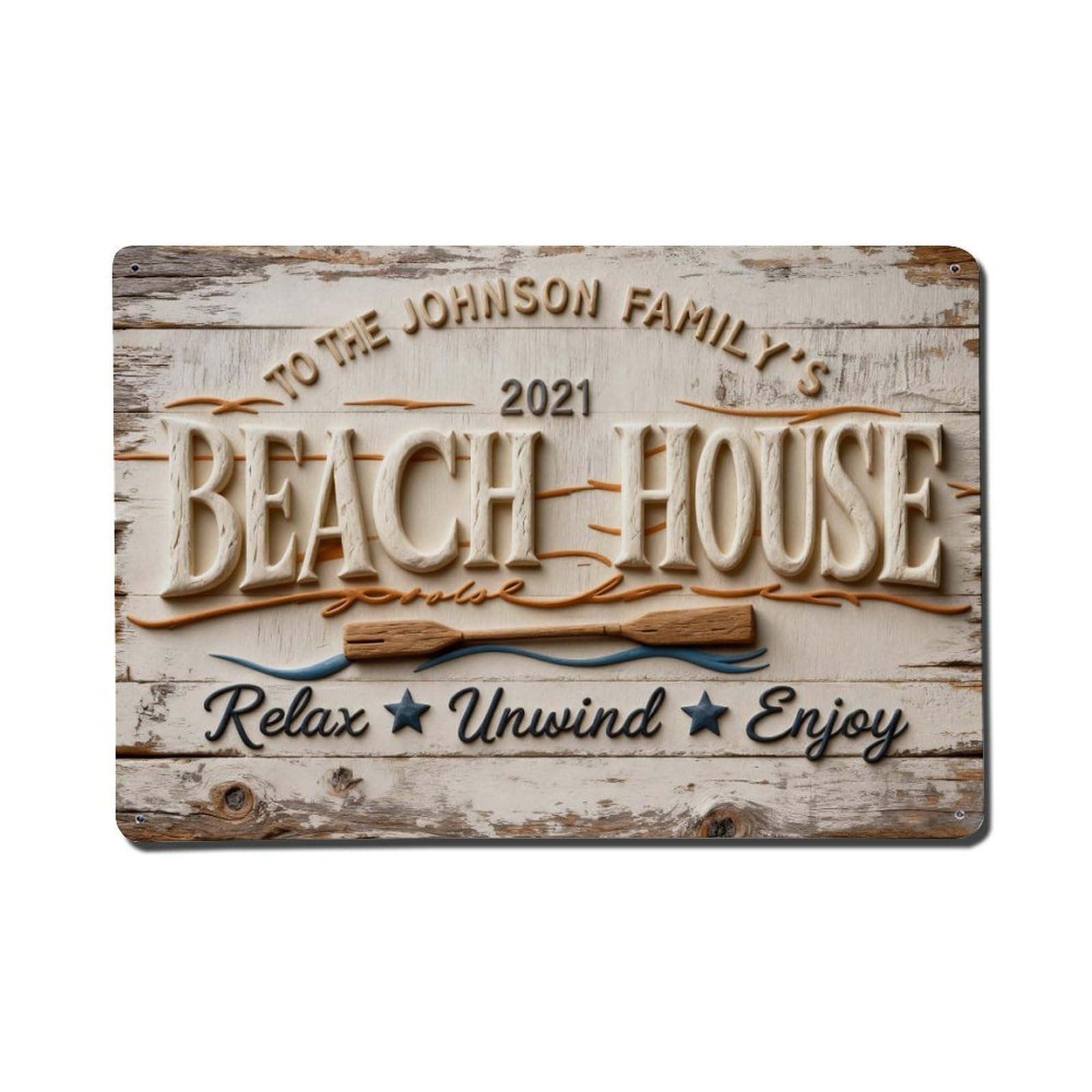 Beach House Sign Pattern Print Metal Tin Sign Plaque