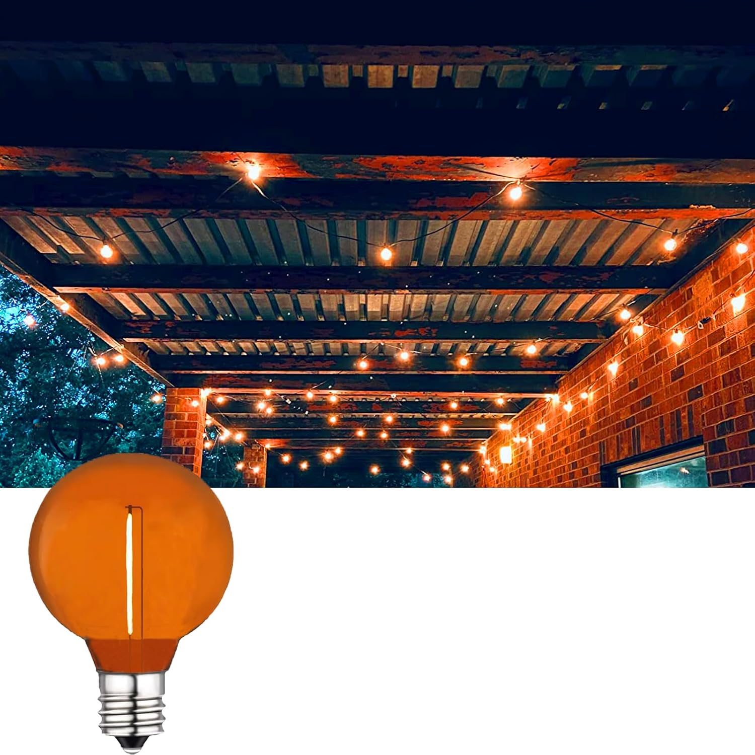 G40 Orange LED Replacement Bulb 1W Decorative Light Bulbs Shatterproof Waterproof LED Outdoor String Lights Night Light E12/C7 Candelabra Base for Wedding Party Garden Yard,15 Pack(Orange)