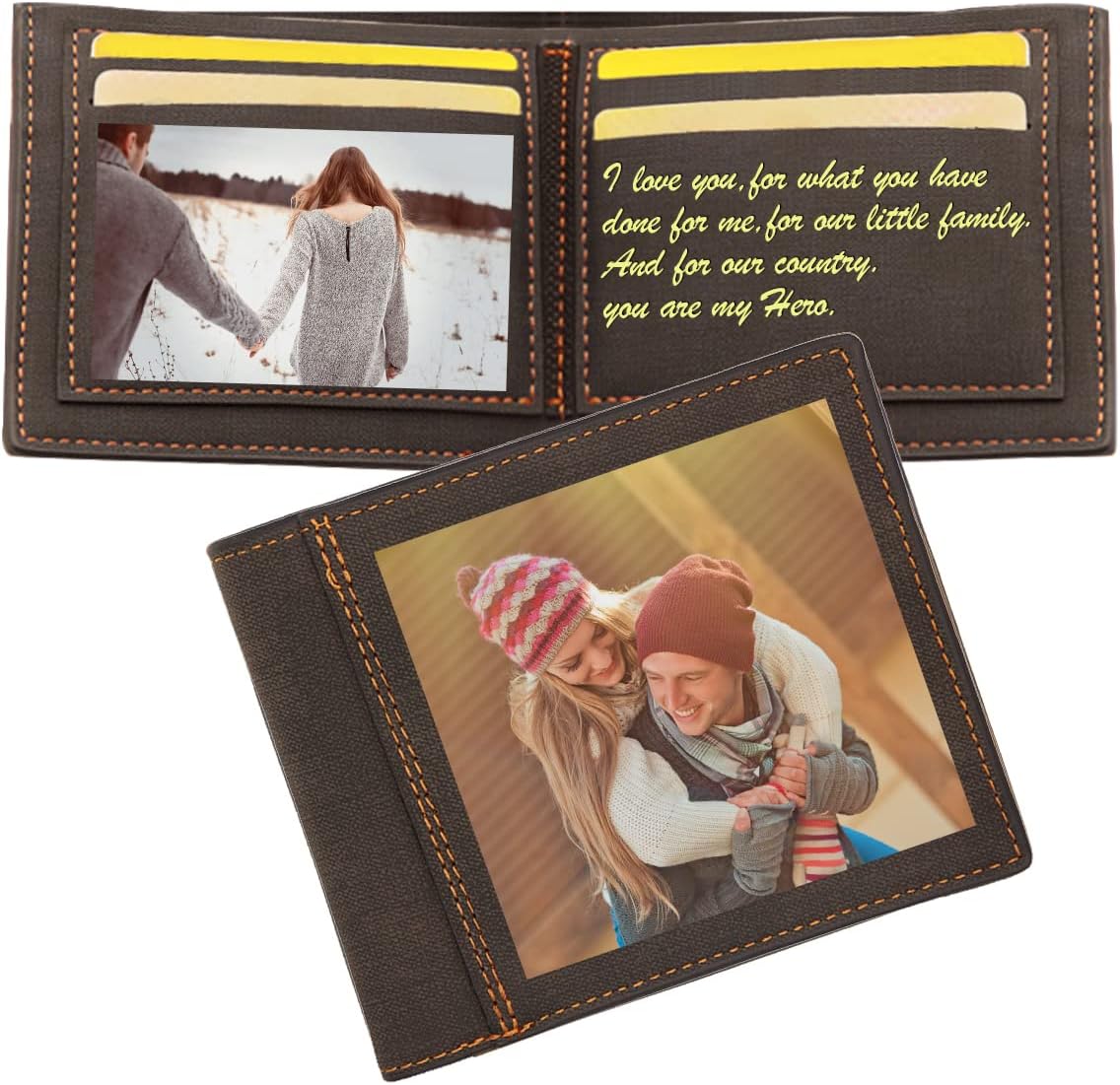 Custom Photo Wallet for Men,PU Leather Personalized Large Capacity Trifold Wallet Customized Card Holder RFID Blocking Wallet Three-sided Print Picture Wallet Father's Day Gift for Dad Son