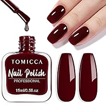 TOMICCA Quick Dry Burgundy Nail Polish, Long Lasting Wine Red Cherry Red for DIY Salon Manicure at Home, 15ml